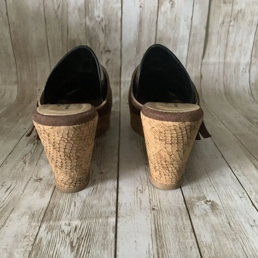 Brenda Zaro Women's Suede Wedge Slip on Slideswith Fringe Size 7.5 Made in Spain